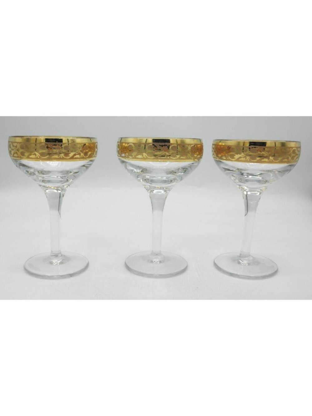 Cristalleria Fratelli Fumo Champagne Glass Set of 3 Gold Rim Made in Italy